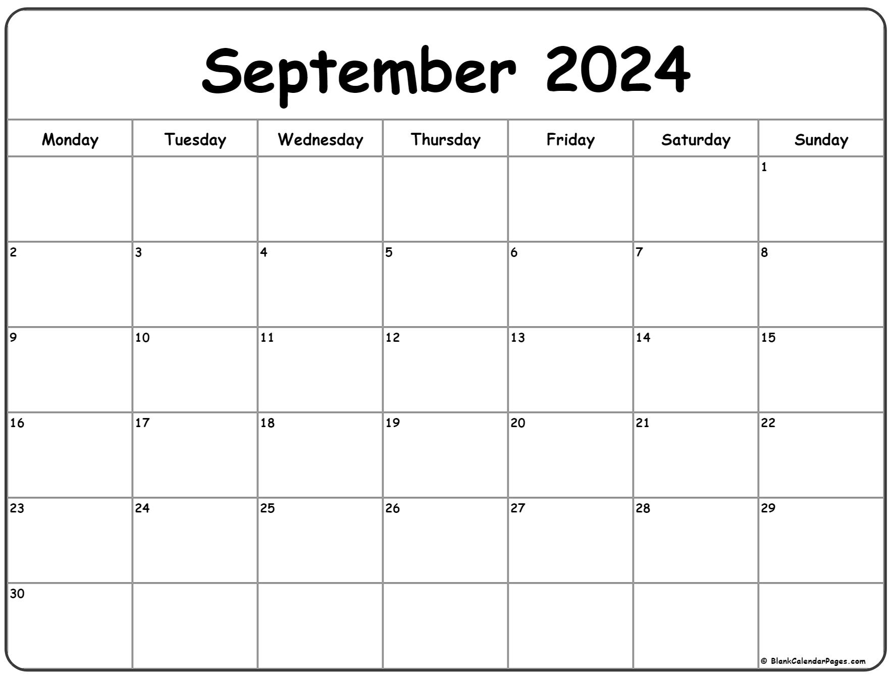 September 2024 Monday Calendar | Monday To Sunday for Blank Calendar September 2024 Printable