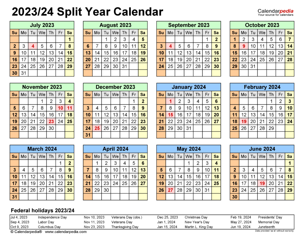 July 2023 To June 2024 Calendar Printable - FREE Printable