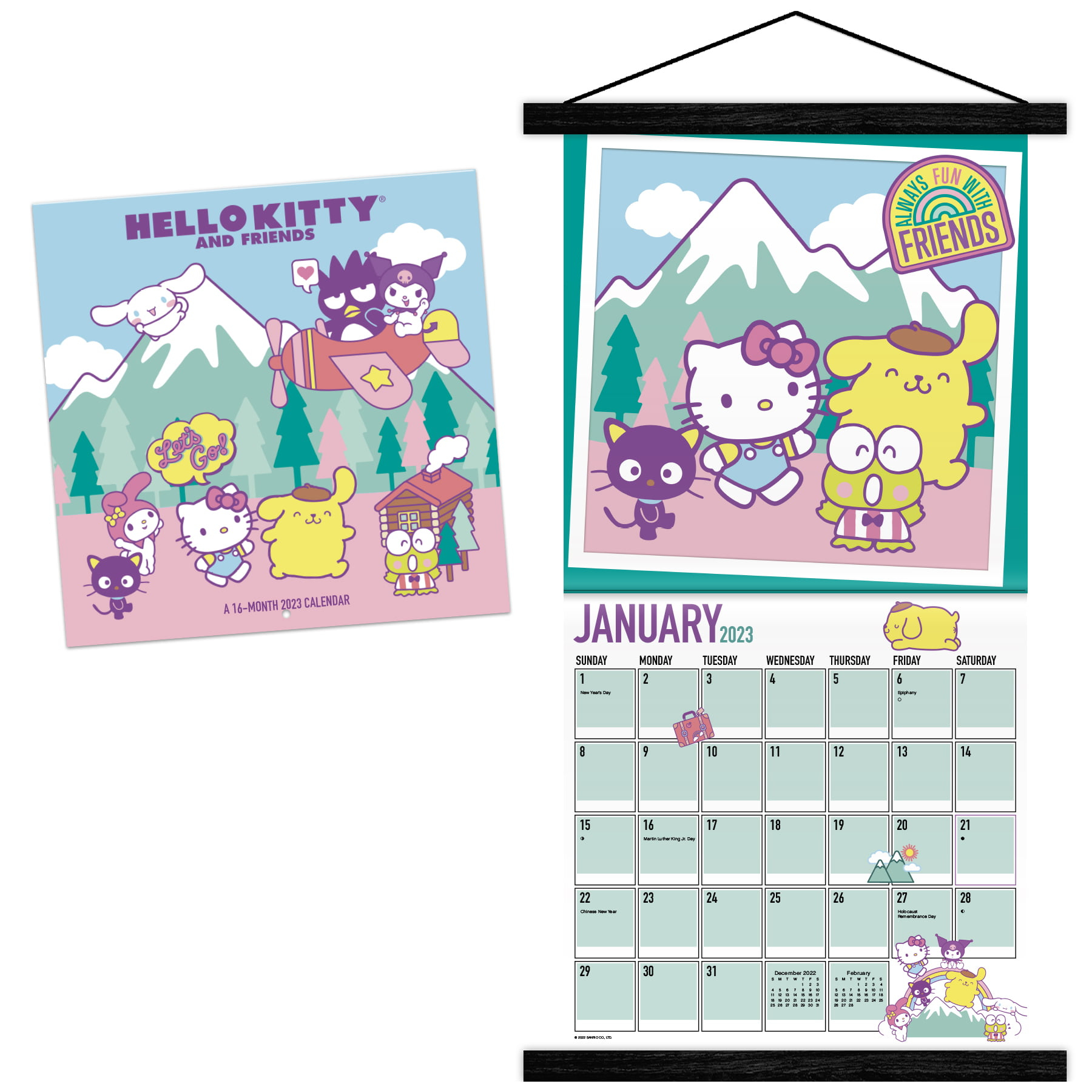 Trends International 2023 Hello Kitty Wall Calendar &amp;amp; Pushpins for Sanrio Calendar 2024 Printable