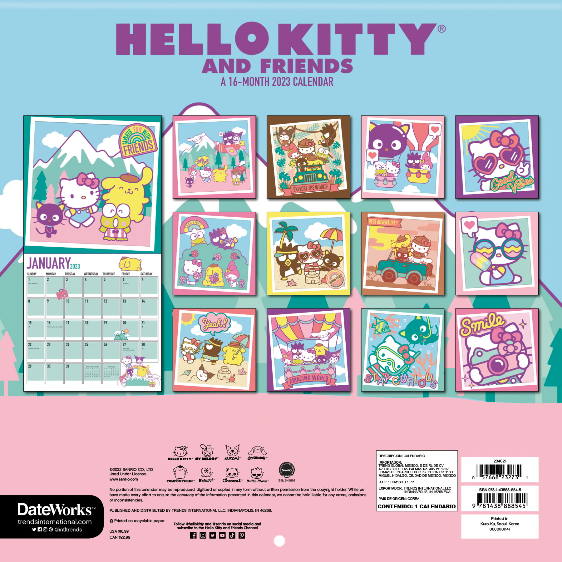 Trends International 2023 Hello Kitty Wall Calendar &amp;amp; Pushpins for Sanrio Printable Calendar 2024