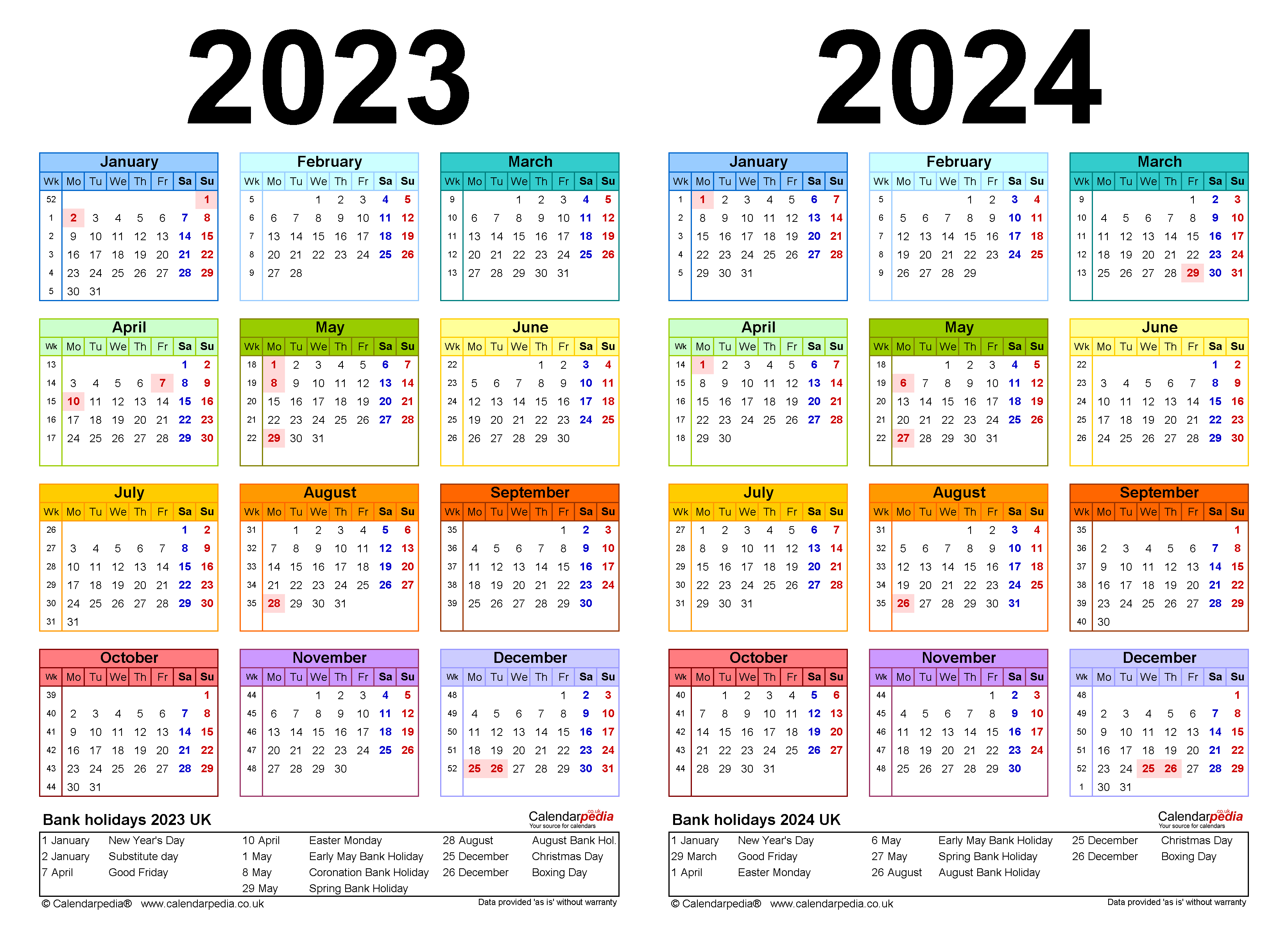 Two Year Calendars For 2023 &amp; 2024 (Uk) For Pdf for Calendar 2024-24 Printable