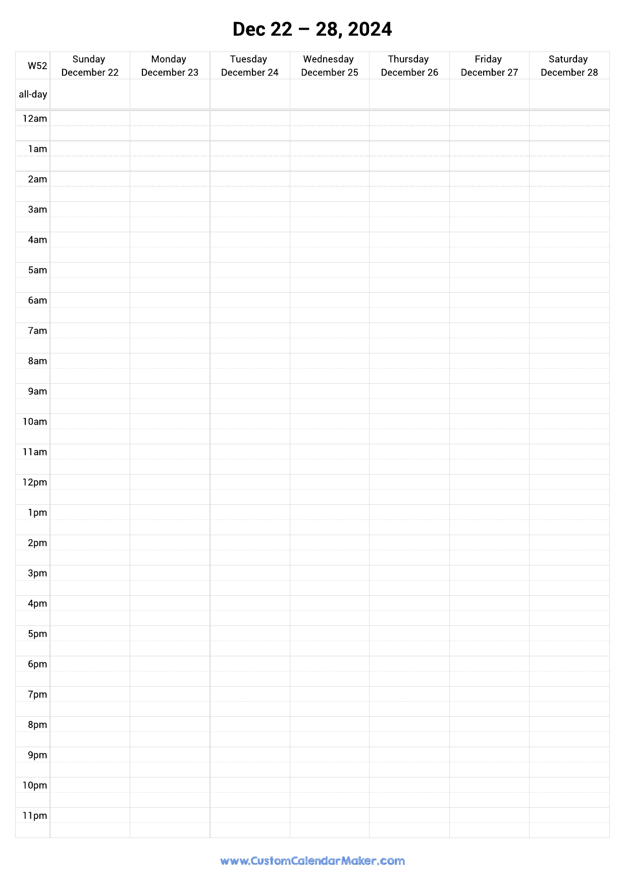 Week 52 2024 - Dates And Printable Calendar Schedule for 52 Week Calendar 2024 Printable