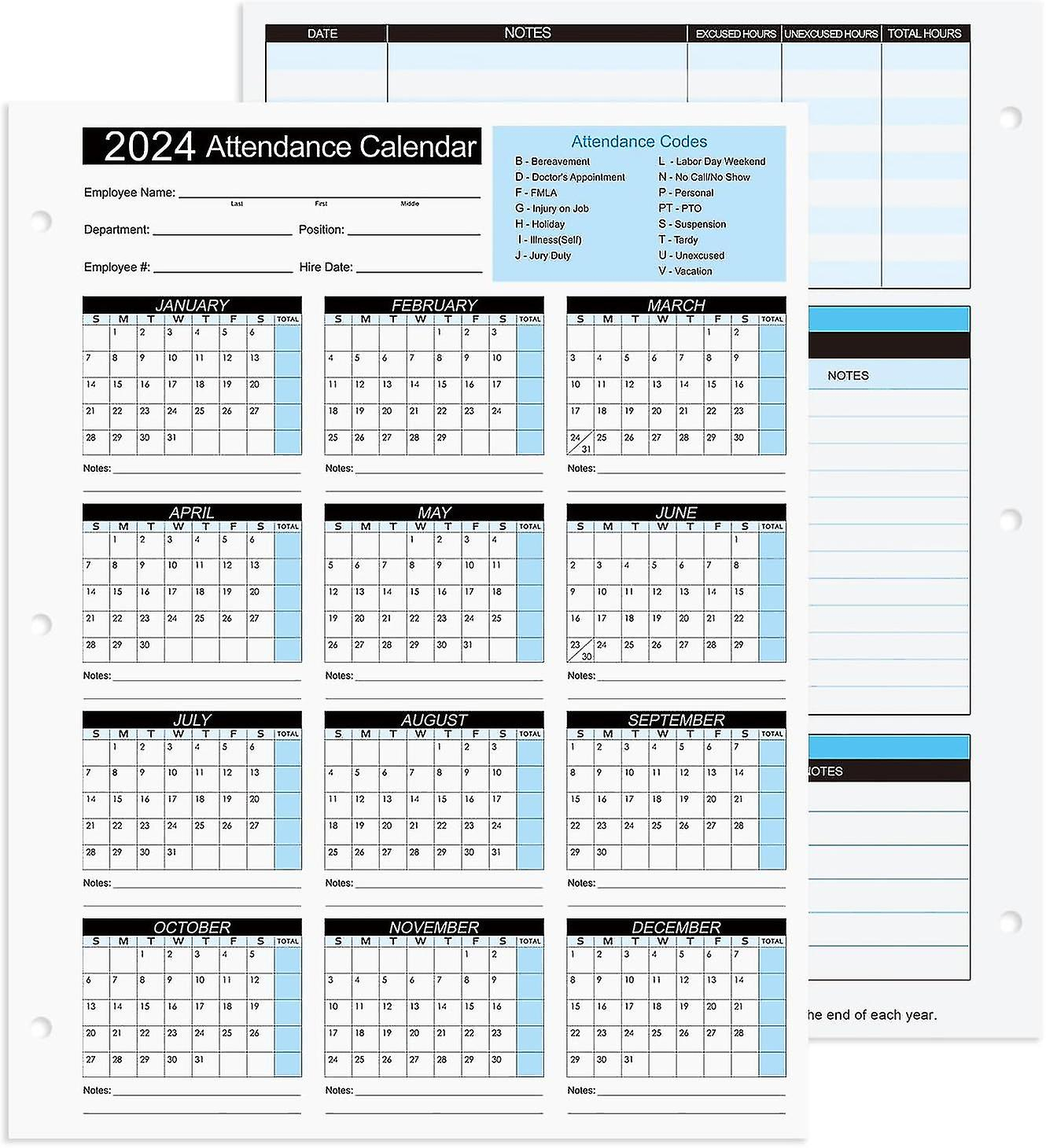 2024 Attendance Calendar Work Tracker - Cards On 8.5 X 11 in 2024 Attendance Calendar Cards