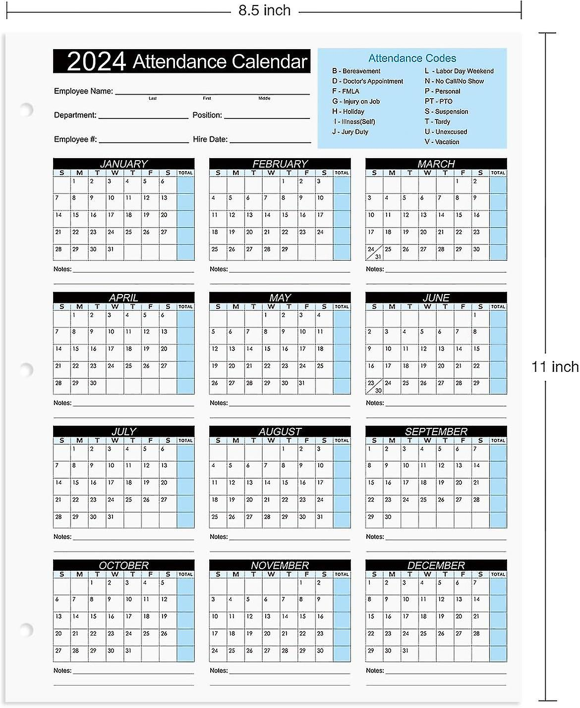 2024 Attendance Calendar Work Tracker - Cards On 8.5 X 11 within 2024 Attendance Calendar
