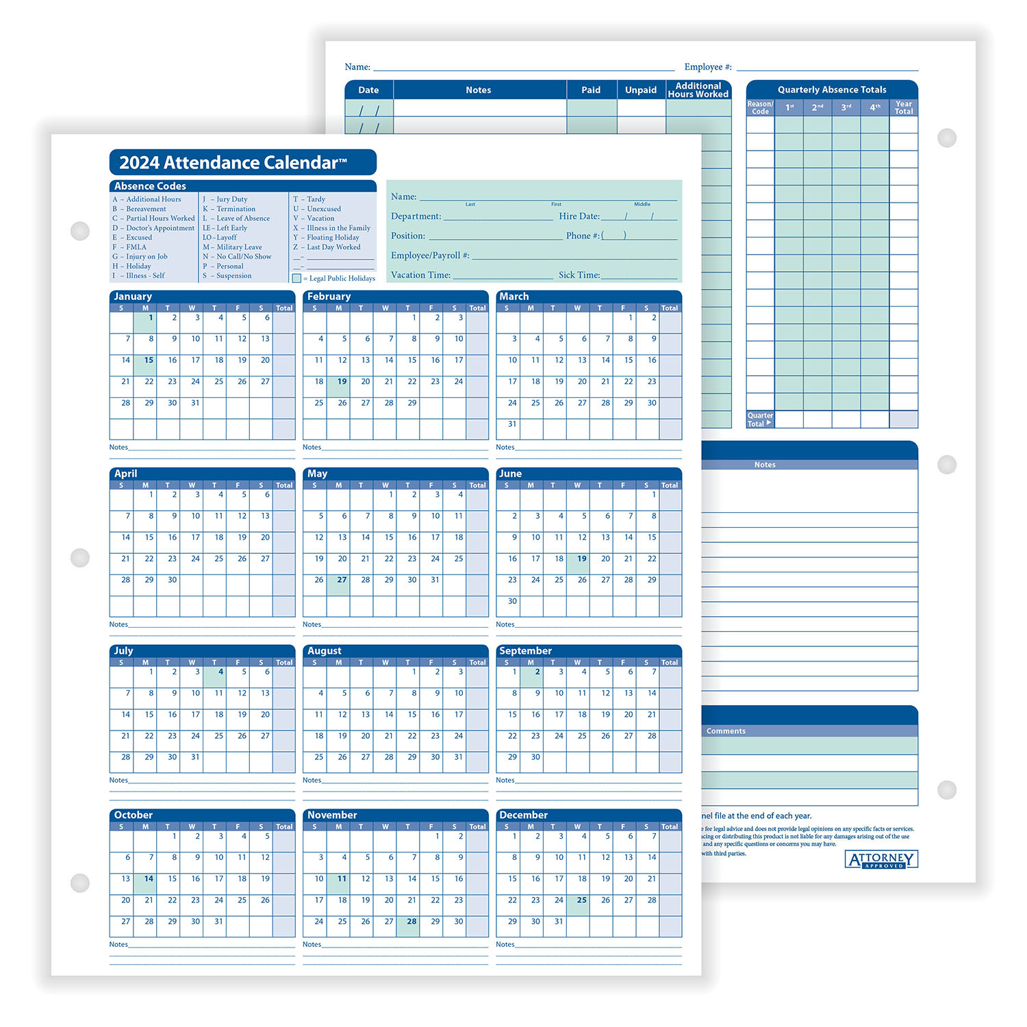 Complyrightdealer | 2024 Attendance Calendar Card, Pack Of 25 inside 2024 Attendance Calendar Cards