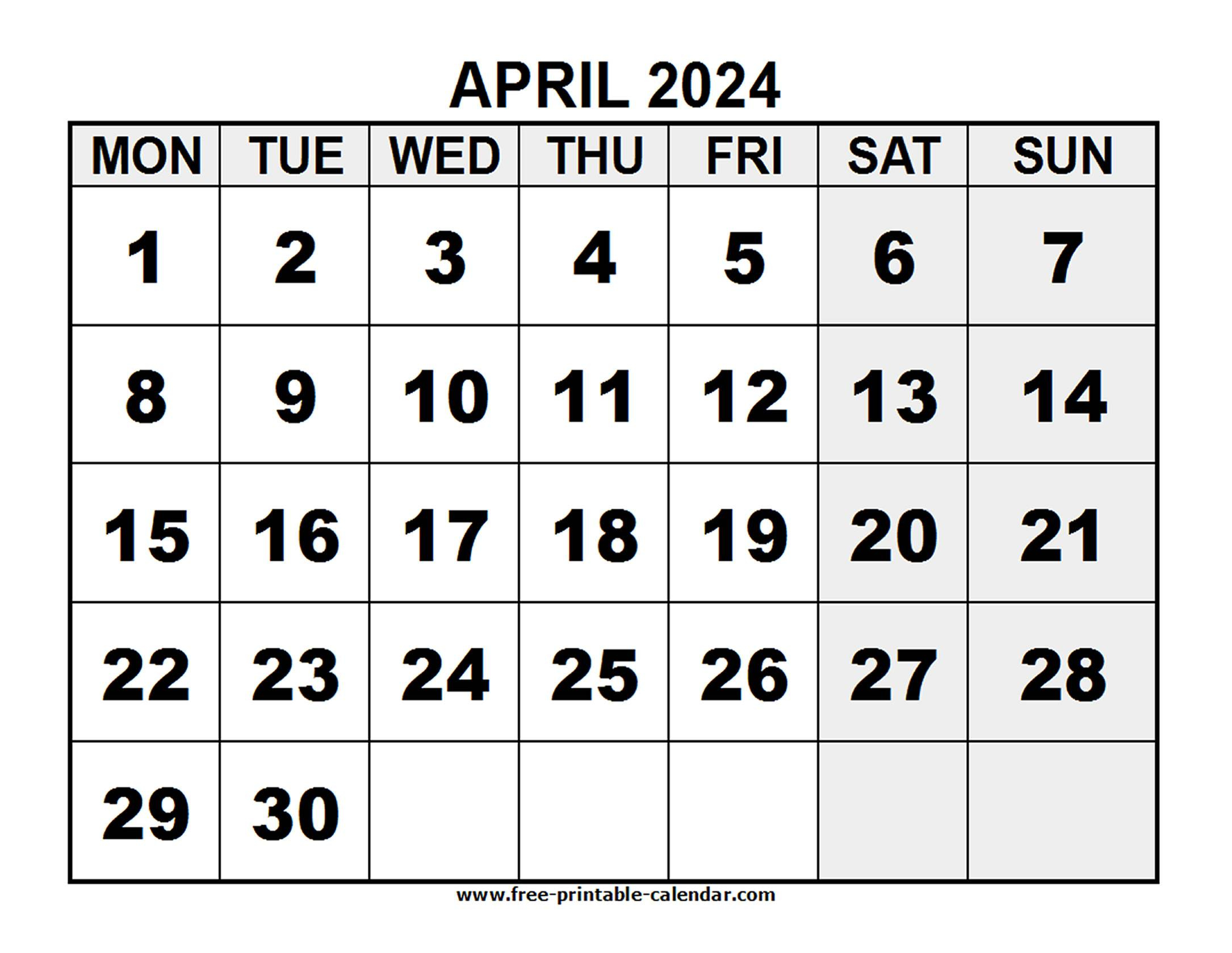 2024 April - Free-Printable-Calendar with regard to April 28 Calendar 2024