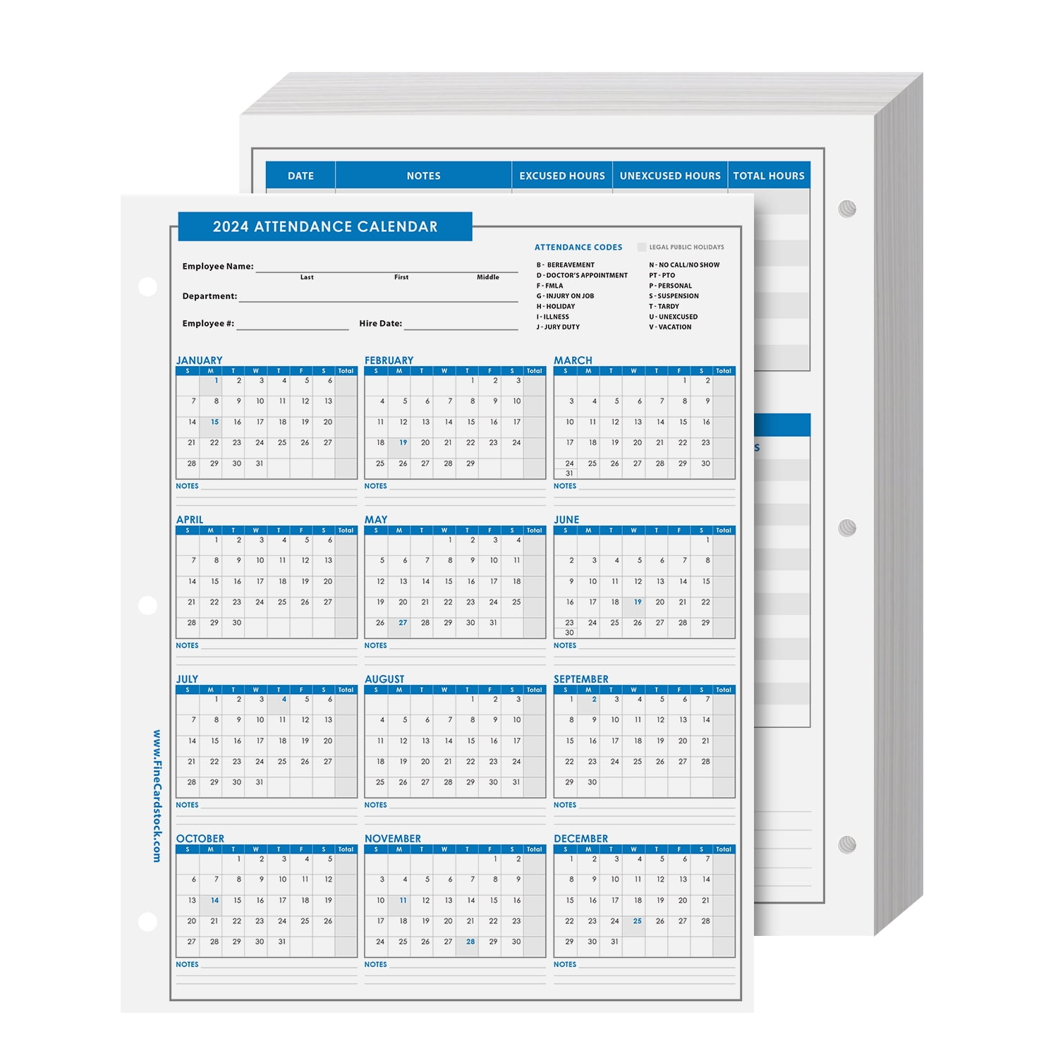 2024 Attendance Calendar Card Stock Paper – Great Employee Work Tracker | Printed On Durable And Thick 80Lb (216Gsm) Cardstock | 8 ½ X 11 | 25 Sheets within Yearly Attendance Calendar 2024