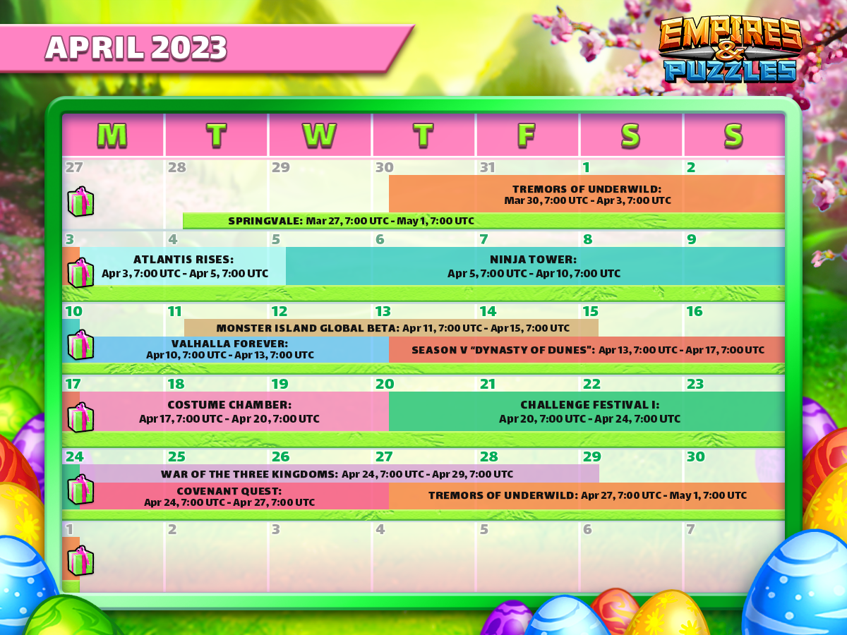 April 2023 Calendar Of Events | Empires &amp; Puzzles throughout Empires And Puzzles April 2024 Calendar