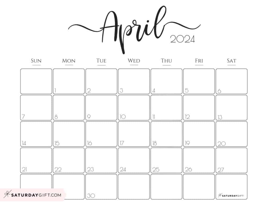 April 2024 Calendar - 20 Cute &amp;amp; Free Printables | Saturdaygift intended for April 20 2024 Calendar