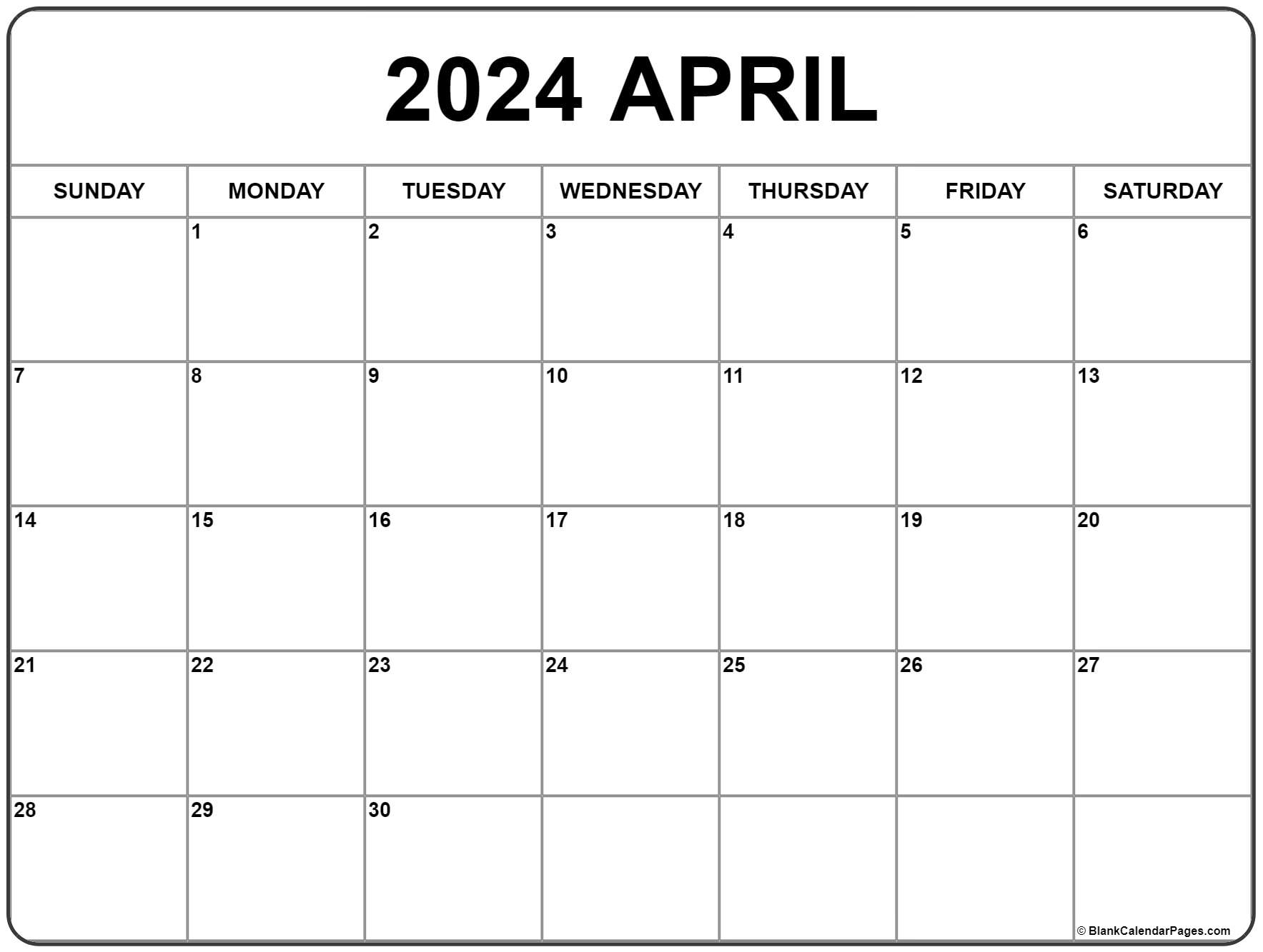 April 2024 Calendar | Free Printable Calendar in April 2024 Calendar Blank