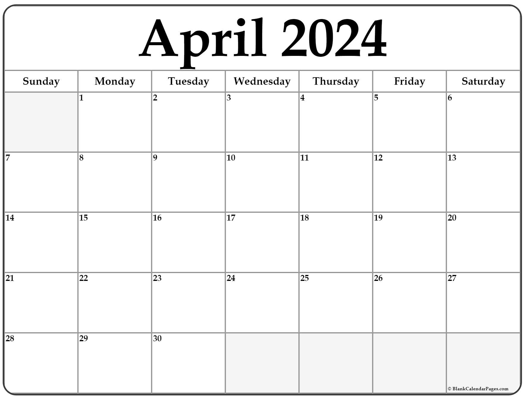 April 2024 Calendar | Free Printable Calendar pertaining to Blank April Calendar 2024
