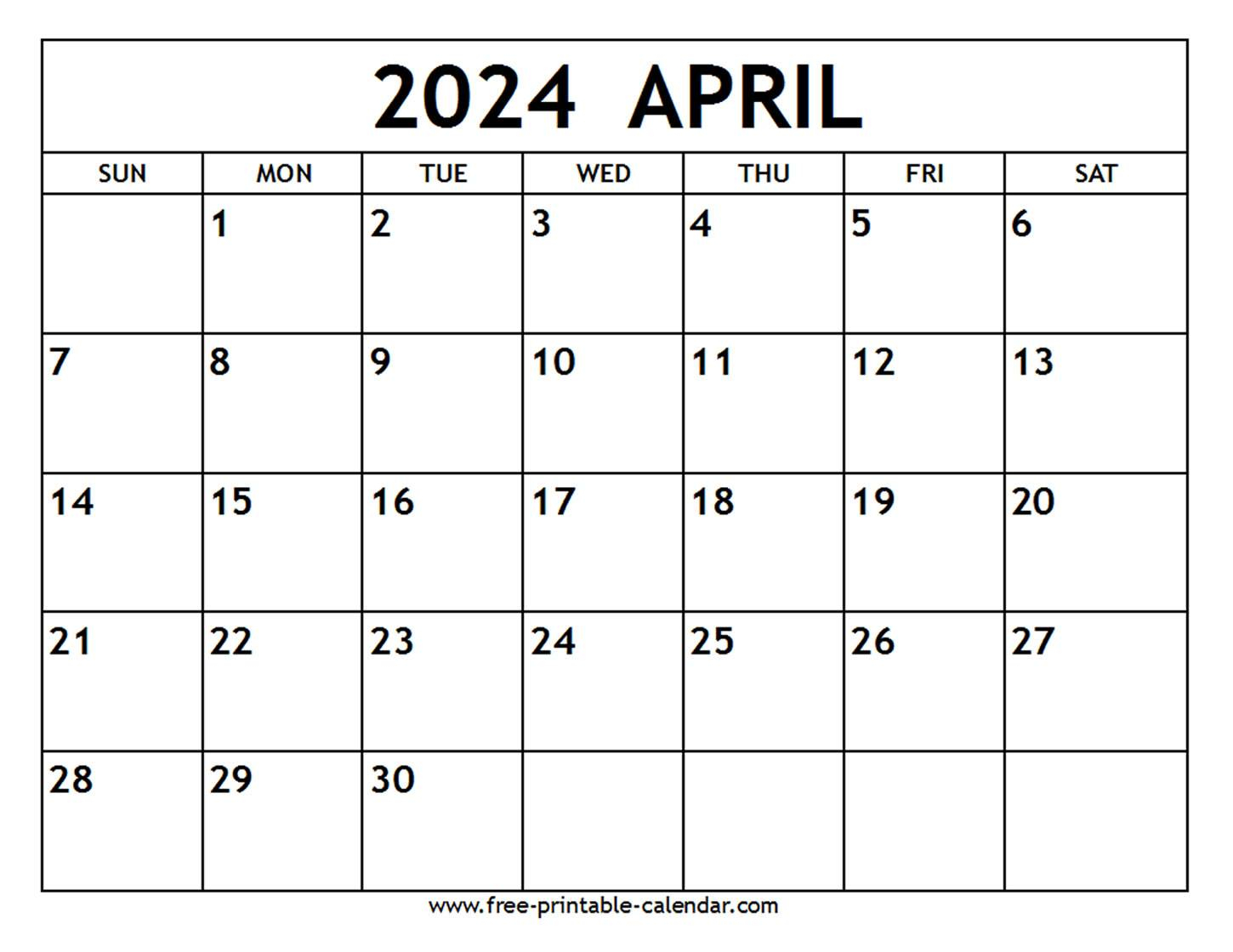 April 2024 Calendar - Free-Printable-Calendar within Blank April Calendar 2024