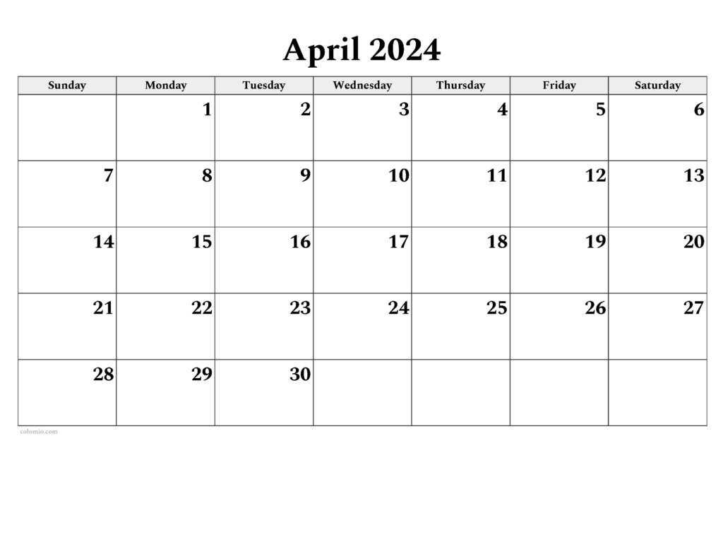 April 2024 Calendar Excel | Printable Calendar 2024