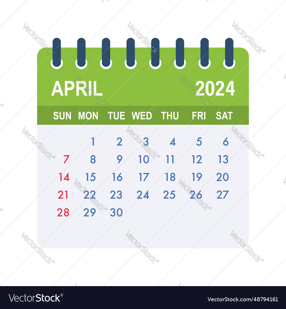 April 2024 Calendar Leaf In Flat Royalty Free Vector Image for April 2024 Calendar Background