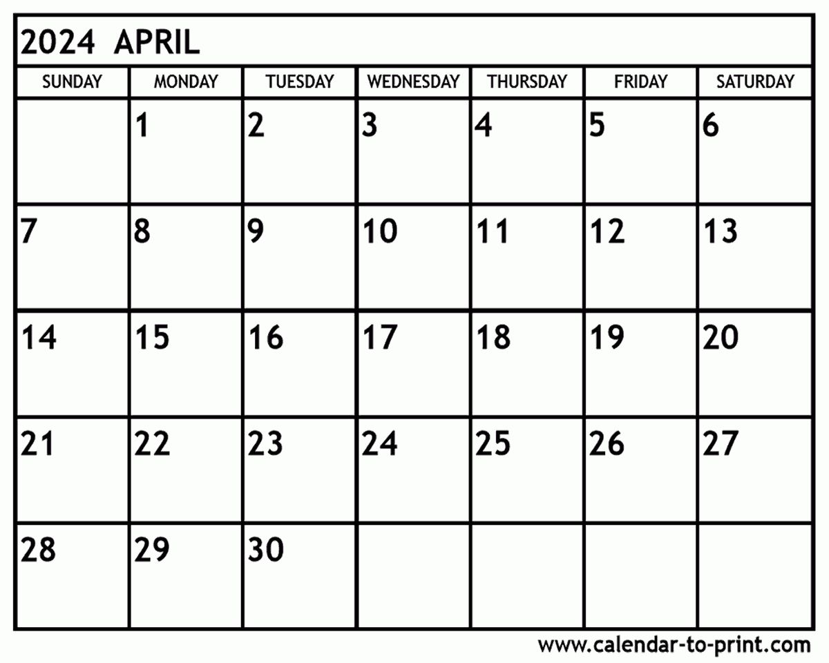 April 2024 Calendar Printable with Free Calendar Template 2024 April