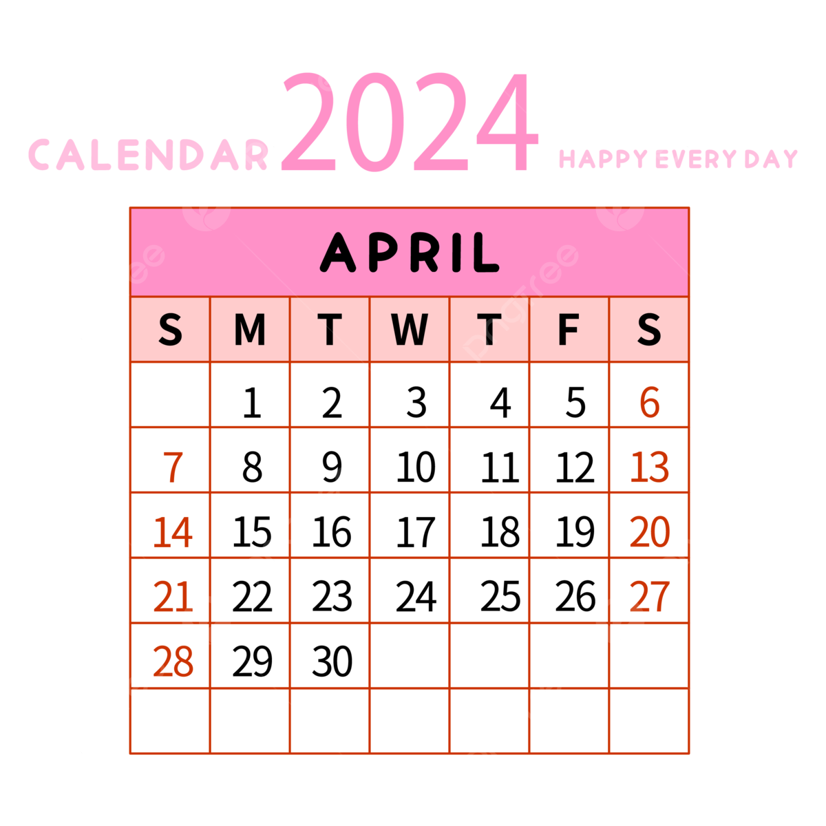 April 2024 Calendar Simple Pink, Two Thousand And Twenty Four intended for Pink April 2024 Calendar
