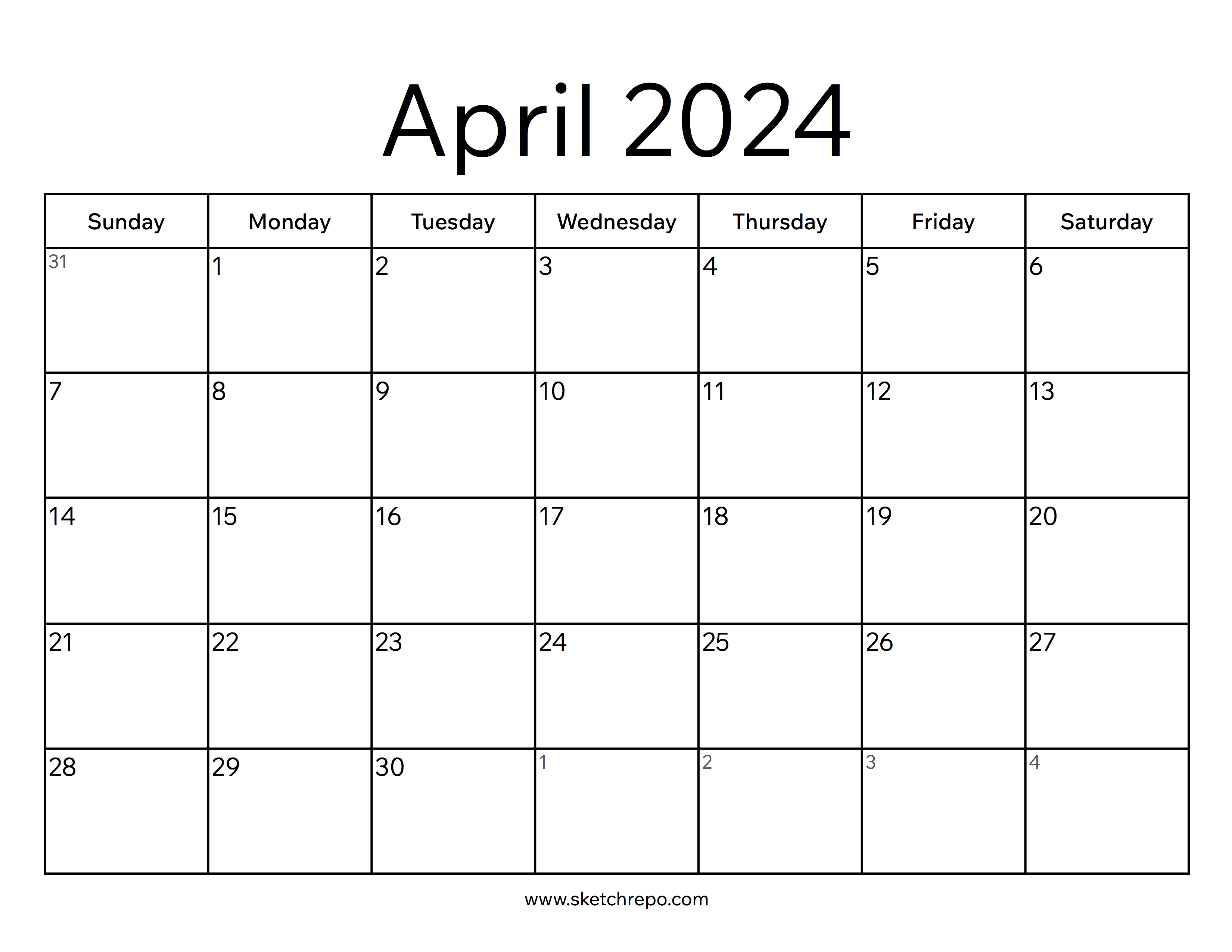 April 2024 Calendar – Sketch Repo throughout April 18 2024 Calendar