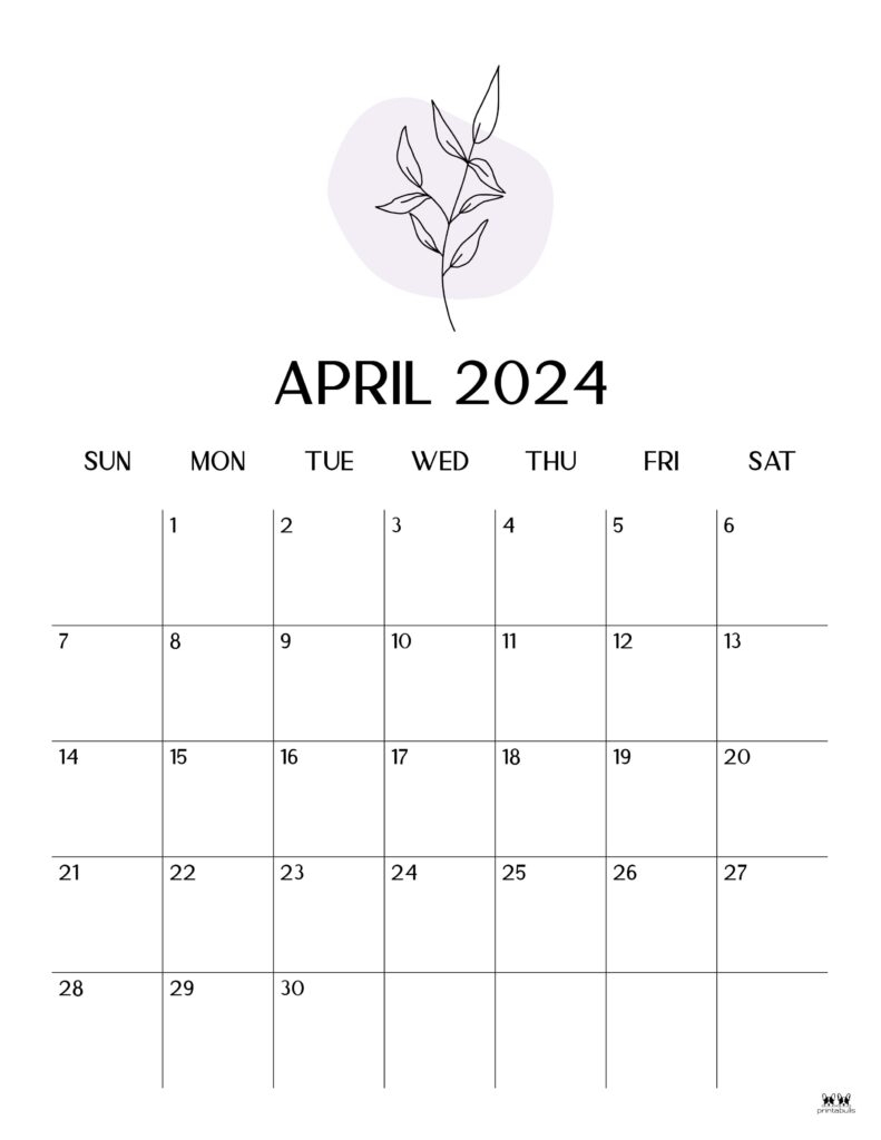 April 2024 Calendars - 50 Free Printables | Printabulls inside April 2024 Vertical Calendar