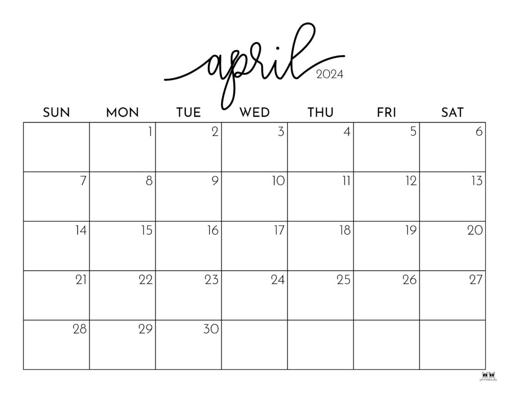 April 2024 Calendars - 50 Free Printables | Printabulls inside April Calendar Template 2024