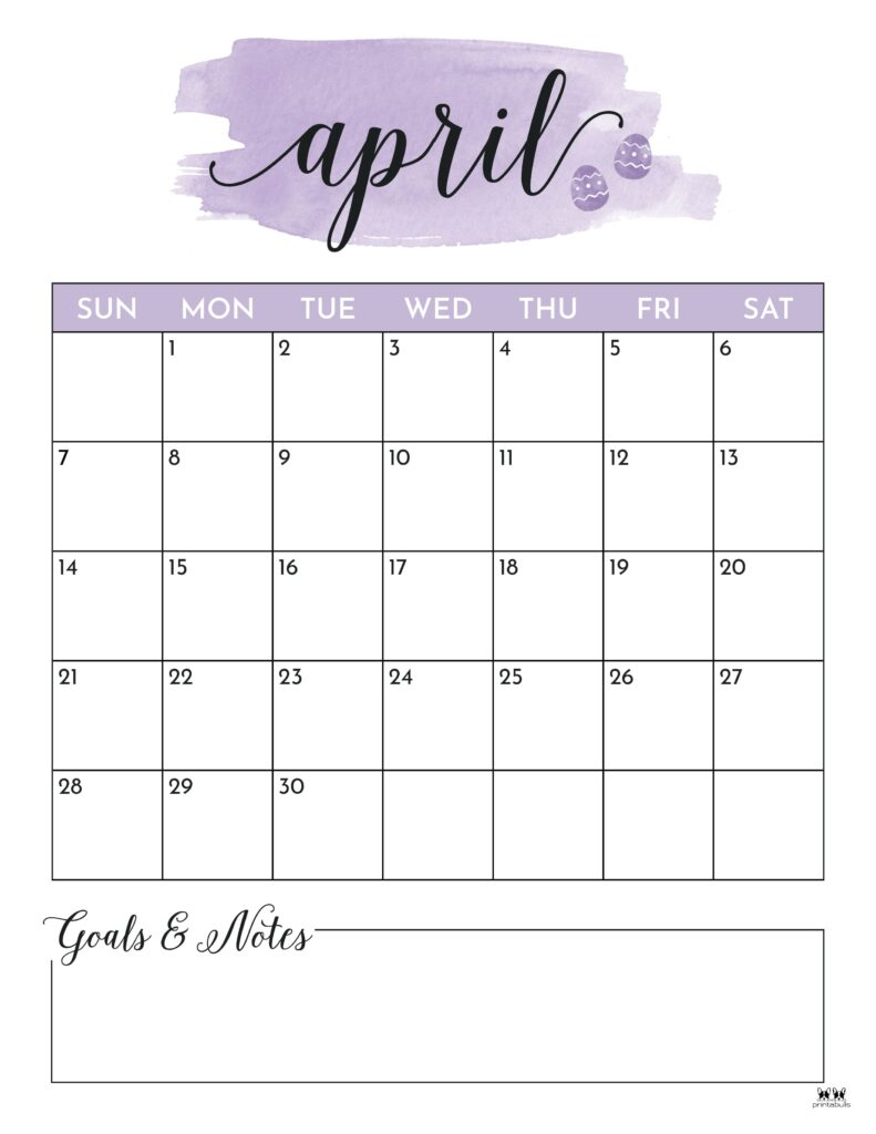 April 2024 Calendars - 50 Free Printables | Printabulls intended for April 2024 Calendar With Notes