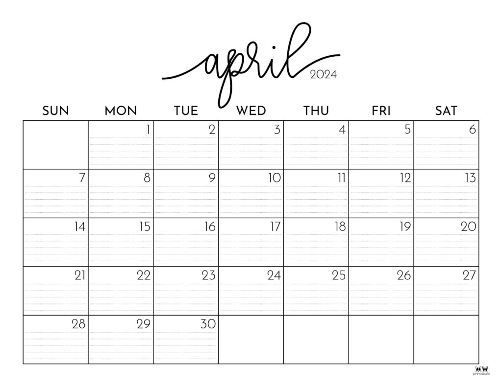 April 2024 Calendars - 50 Free Printables | Printabulls throughout Calendar April And May 2024