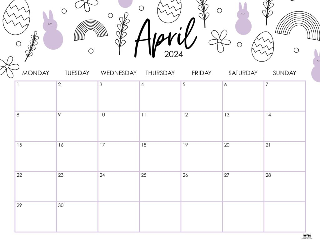 April 2024 Calendars - 50 Free Printables | Printabulls within April 2024 Calendar Cute