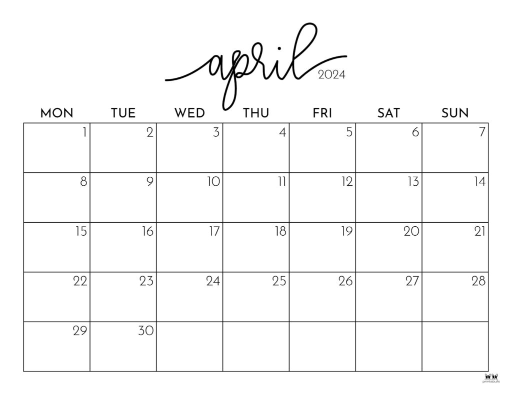 April 2024 Calendars - 50 Free Printables | Printabulls within April 26 2024 Calendar