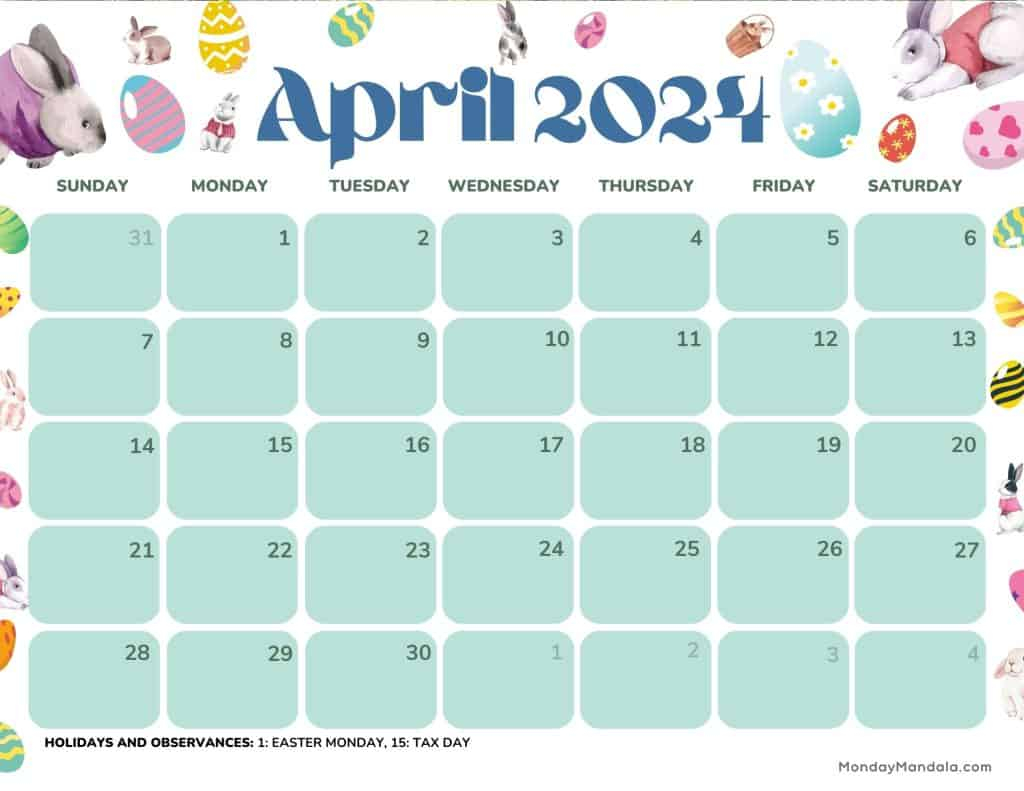 April 2024 Calendars (52 Free Pdf Printables) intended for April 2024 Calendar Easter