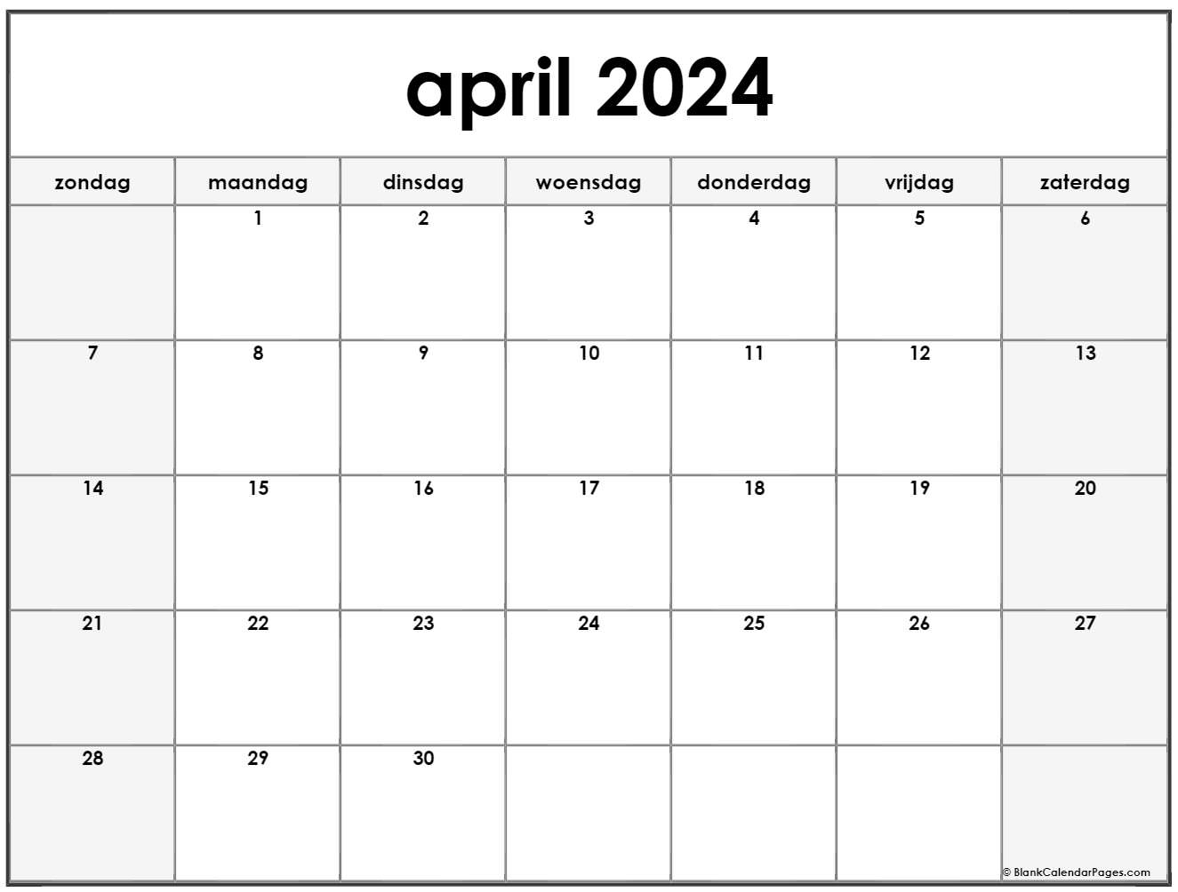 April 2024 Kalender Nederlandse | Kalender April in Calender April 2024