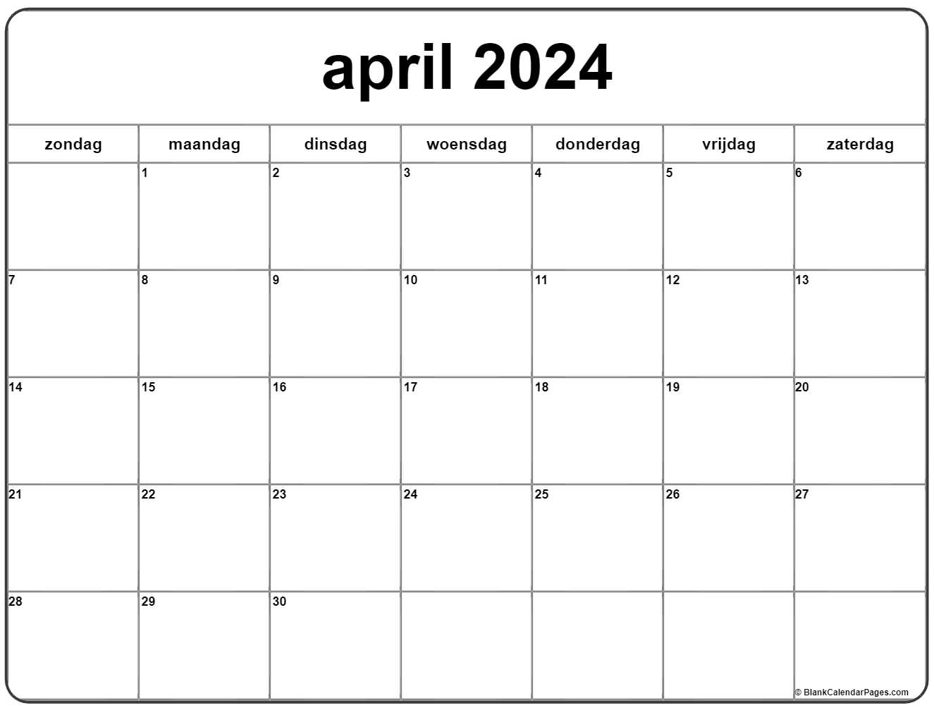 April 2024 Kalender Nederlandse | Kalender April intended for Calender 2024 April