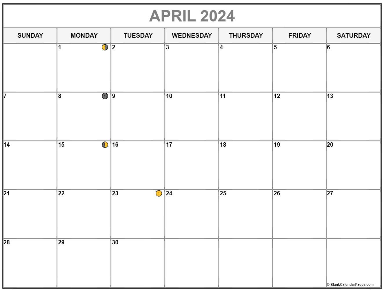 April 2024 Lunar Calendar | Moon Phase Calendar for Lunar Calendar April 2024