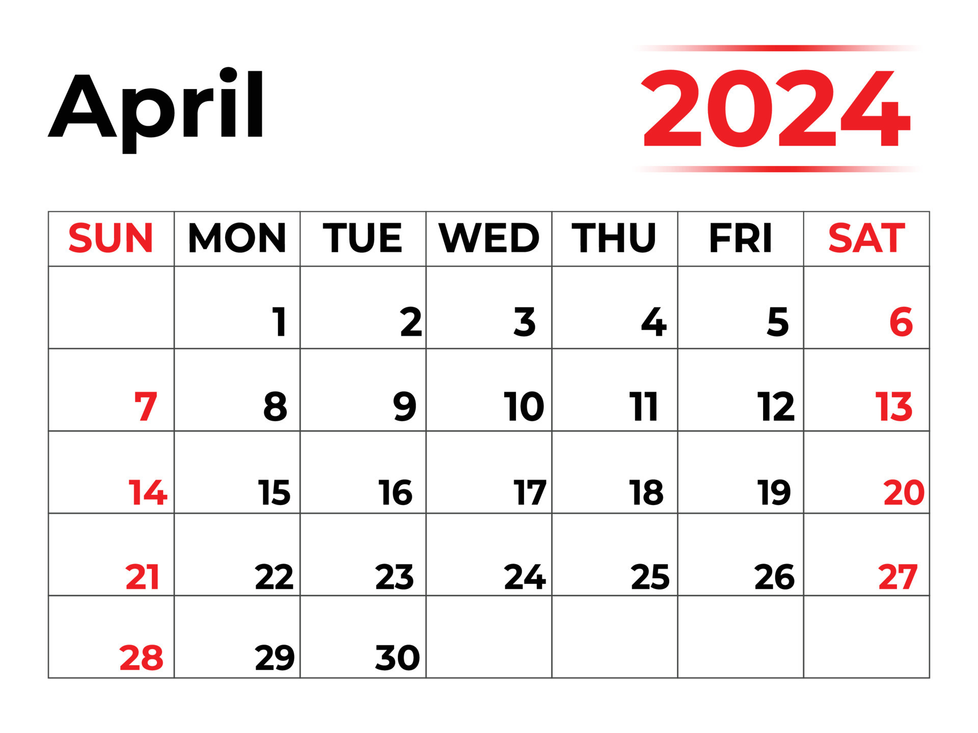 April 2024 Maandelijks Kalender Met Heel Schoon Look, Week Begint throughout Calender 2024 April