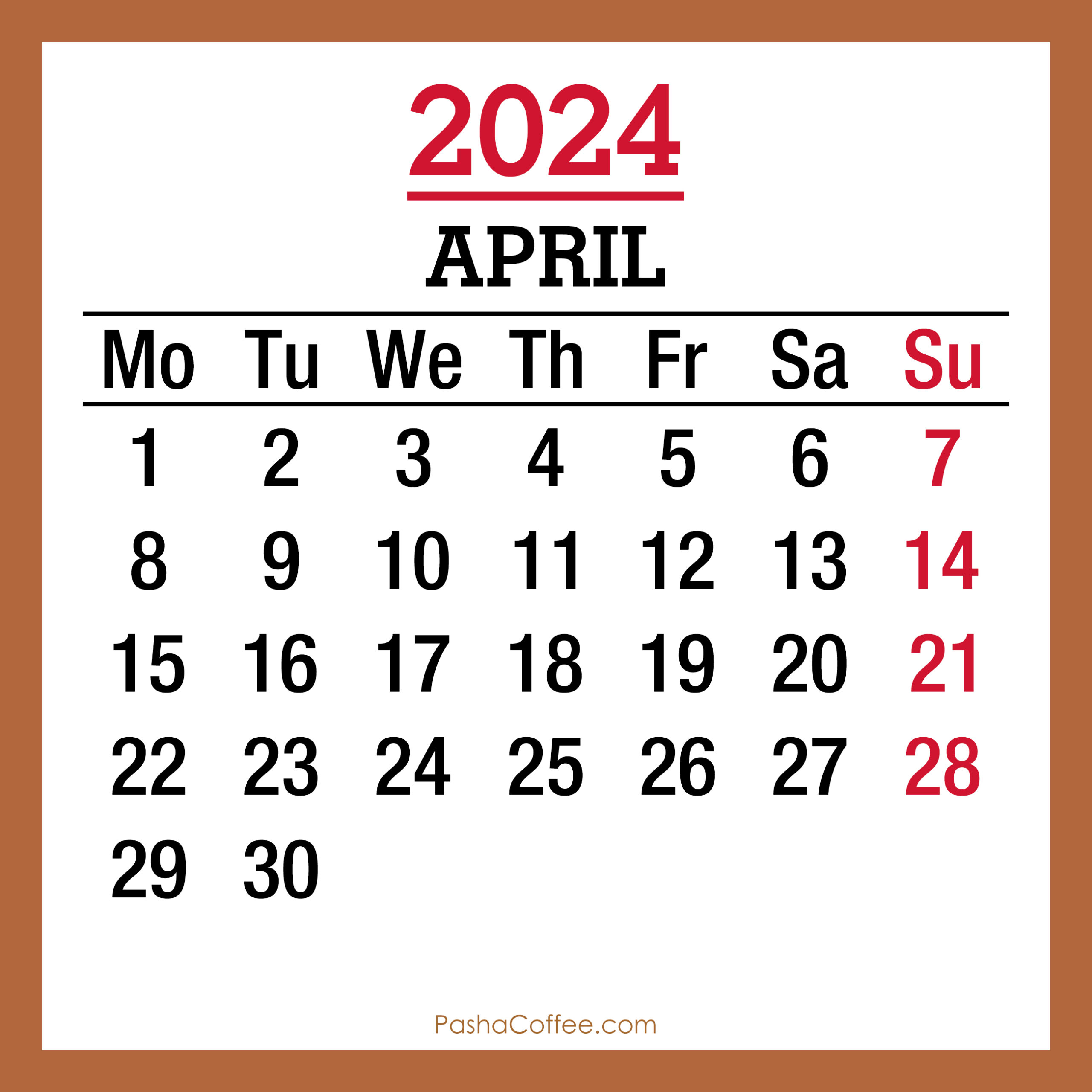 April 2024 Monthly Calendar, Printable Free, Beige, Monday Start intended for April 28 Calendar 2024
