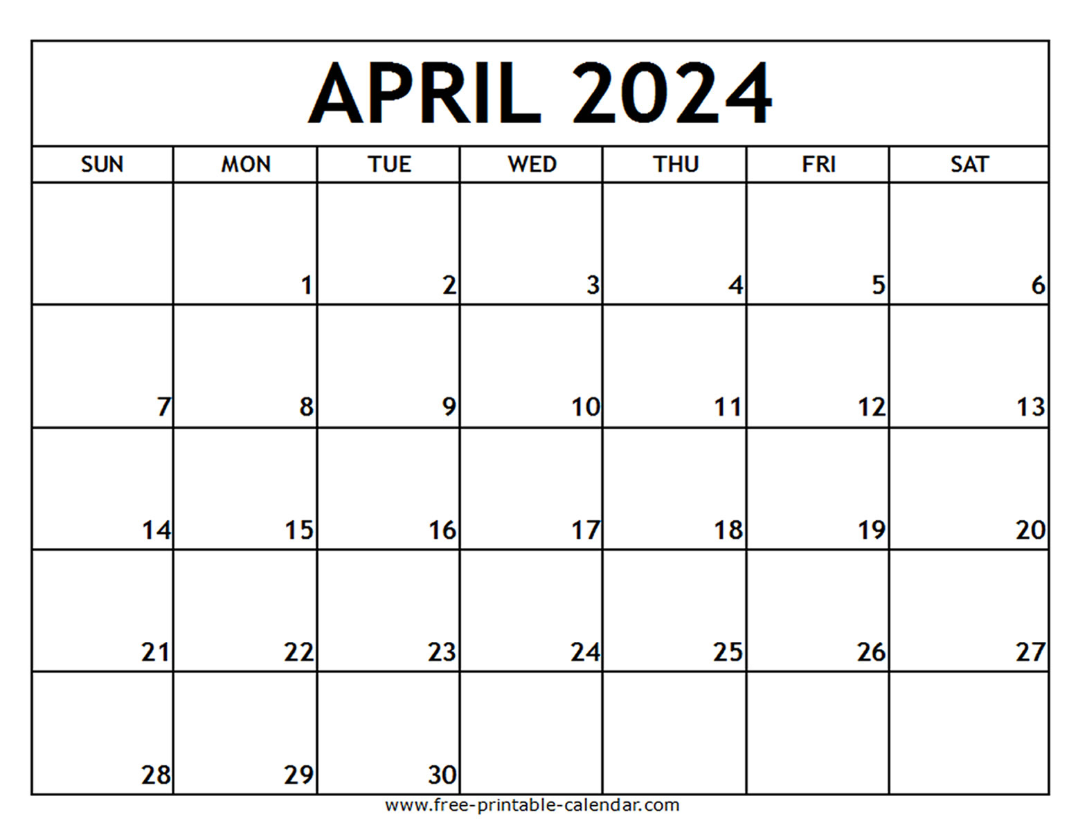 April 2024 Printable Calendar - Free-Printable-Calendar for April 2024 Blank Calendar Template