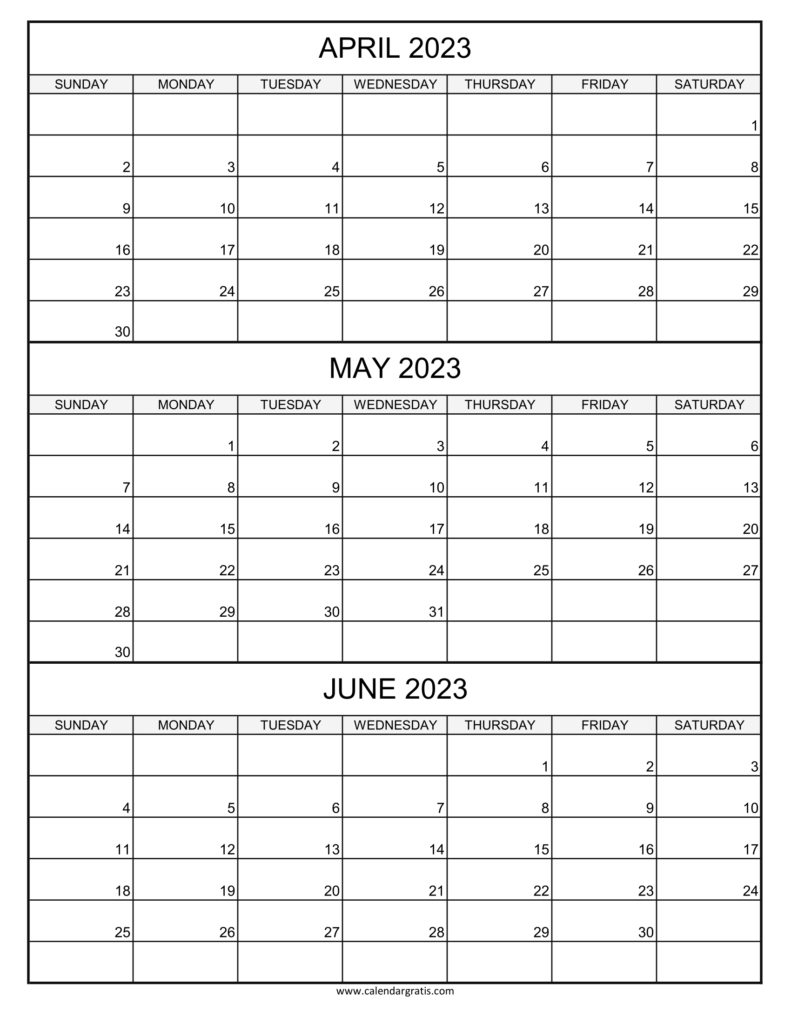 April May June 2023 Calendar Printable Template | Three Month Calendar with regard to Calendar April May June 2024