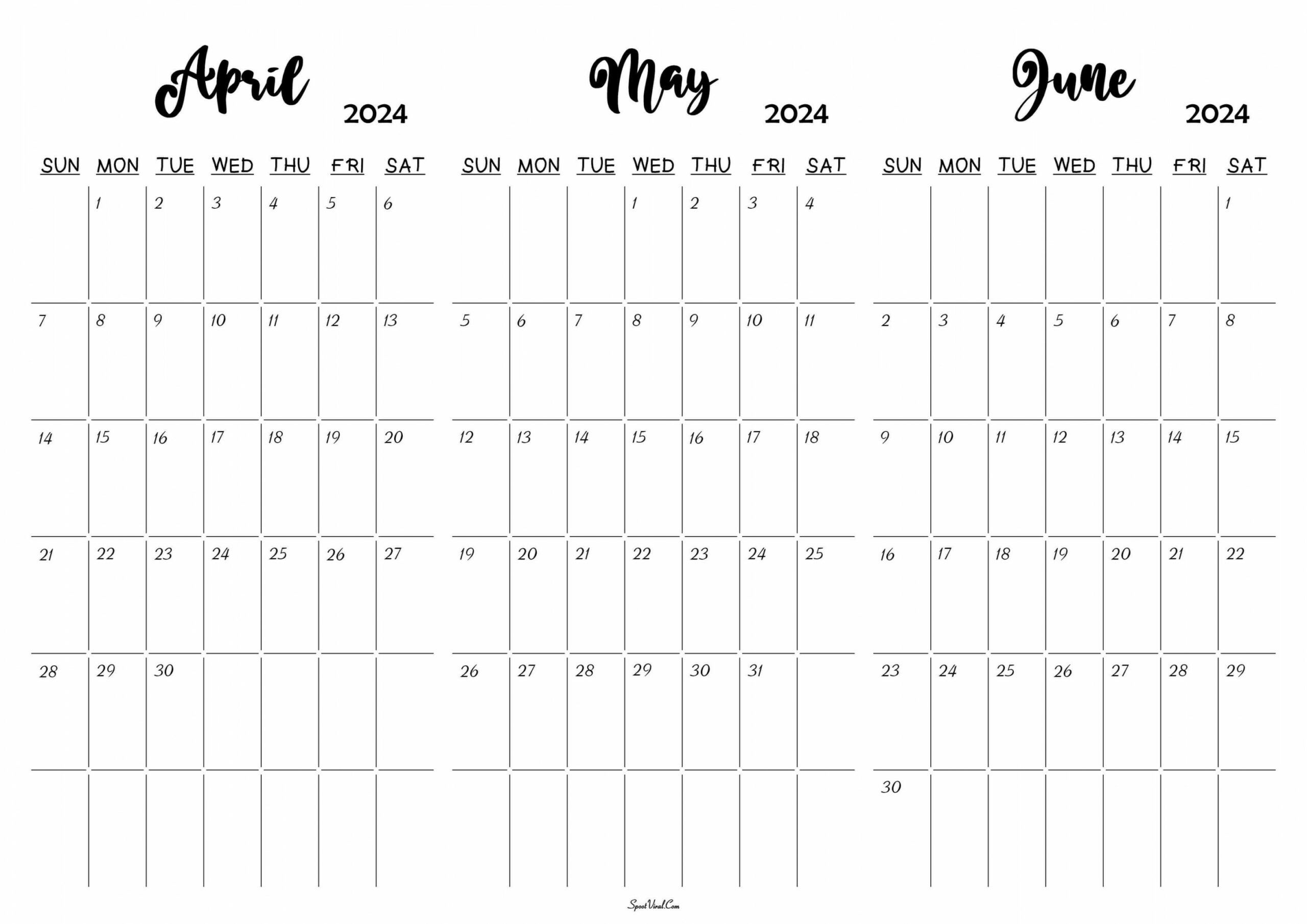 April May June 2024 Calendar | June Calendar Printable, Days In in April May June Calendar 2024
