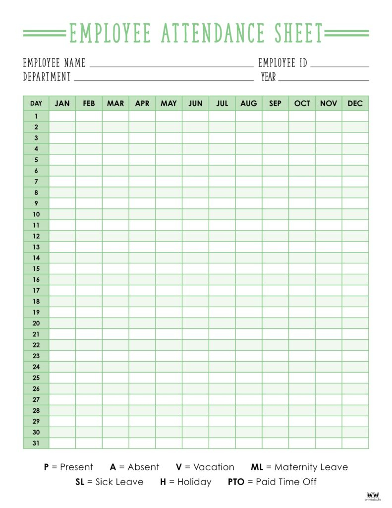 Attendance Sheets - 52 Free Printables | Printabulls for Attendance Sheet July 2024