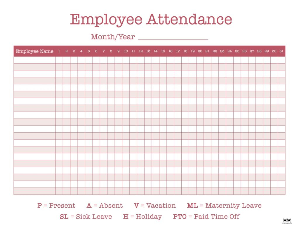 Attendance Sheets - 52 Free Printables | Printabulls in Staff Attendance For September 2024
