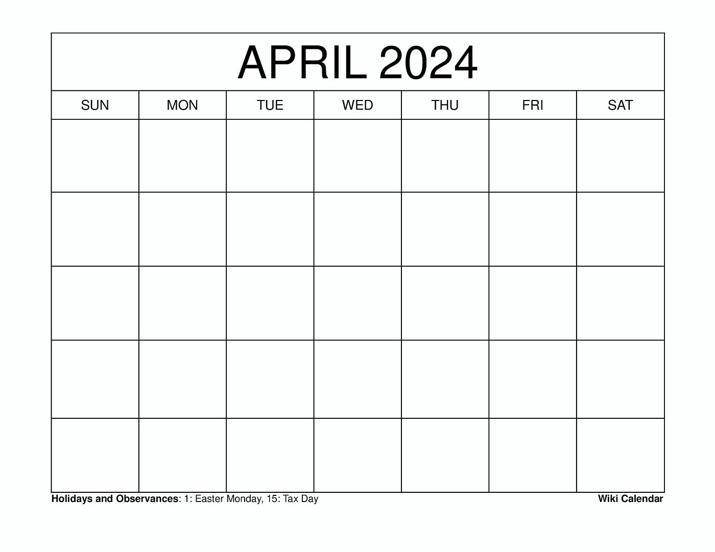 Blank April 2024 Calendar. The Wiki Calendar April 2024 Stands Out regarding April 2024 Calendar Wiki