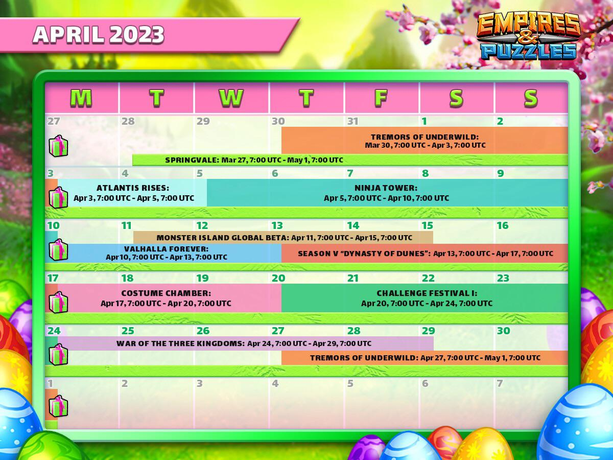 Calendar Of Events [April 2023] : R/Empiresandpuzzles throughout Empires And Puzzles April 2024 Calendar