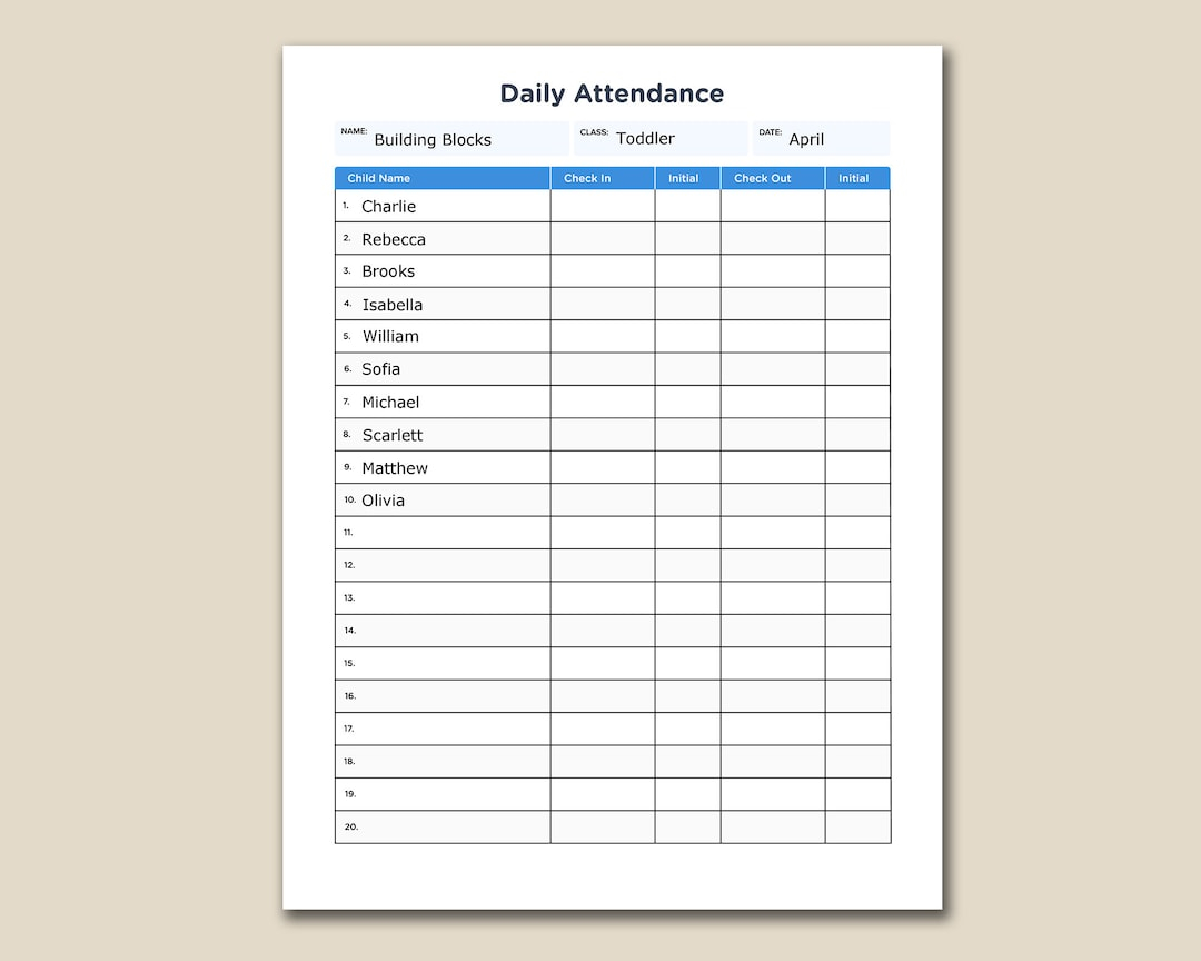 Childcare Daily Attendance Sheet With Fillable Form Fields Hd Png within Daily Attendance Sheet 2024