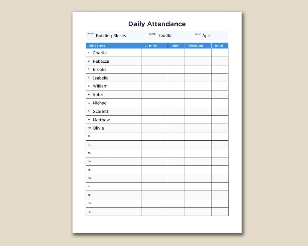 Daily Attendance Sheet 2024 Printable Calendar 2024