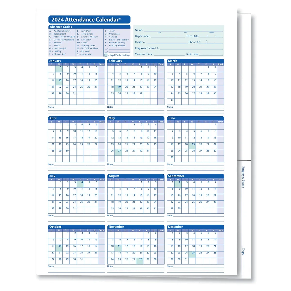 Complyright 2024 Attendance Calendar Folder, White, Pack Of 25 | Ebay regarding Complyright Attendance Calendar 2024