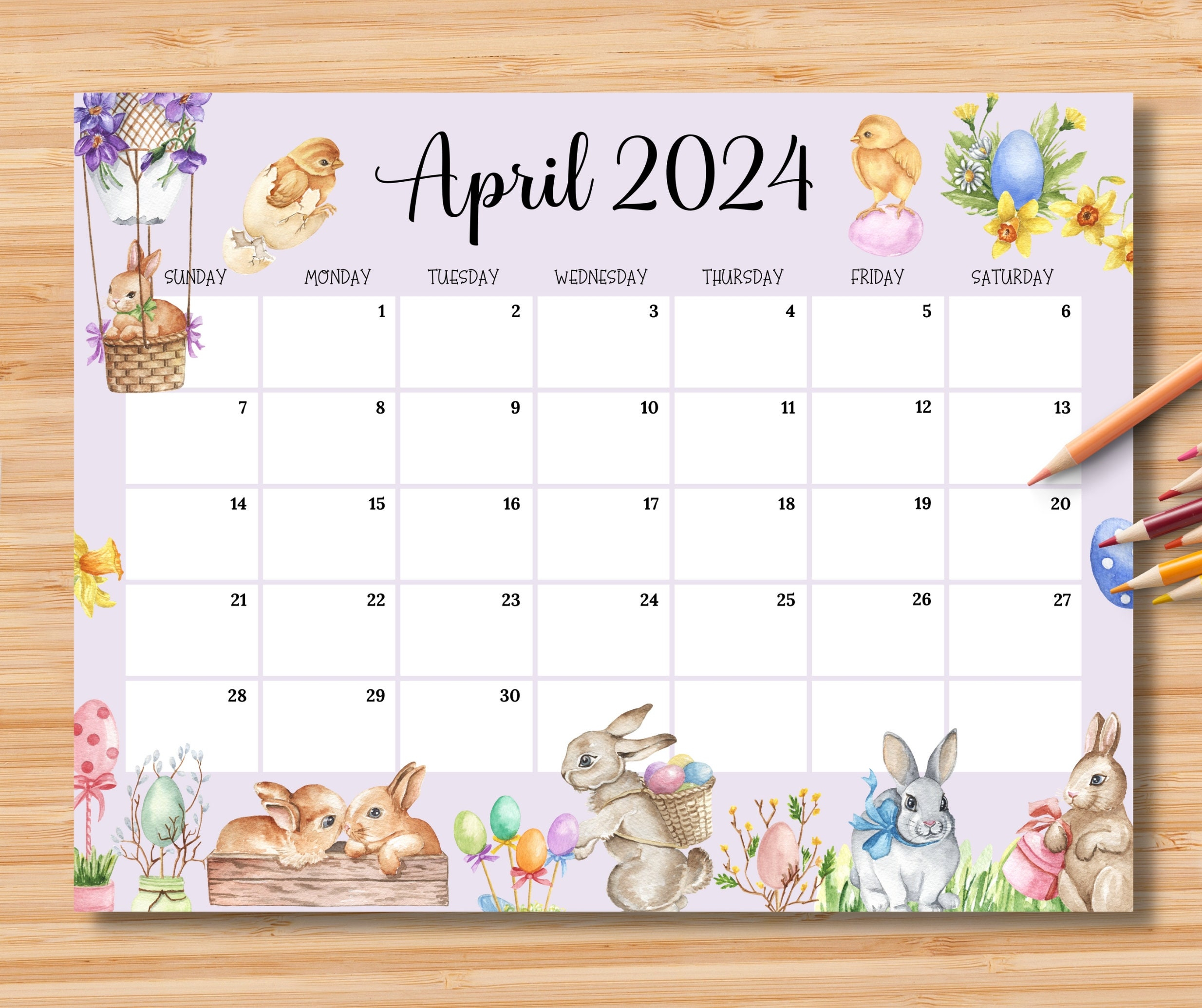 Editable April 2024 Calendar, Happy Easter Day 2024 With Cute with Editable April 2024 Calendar