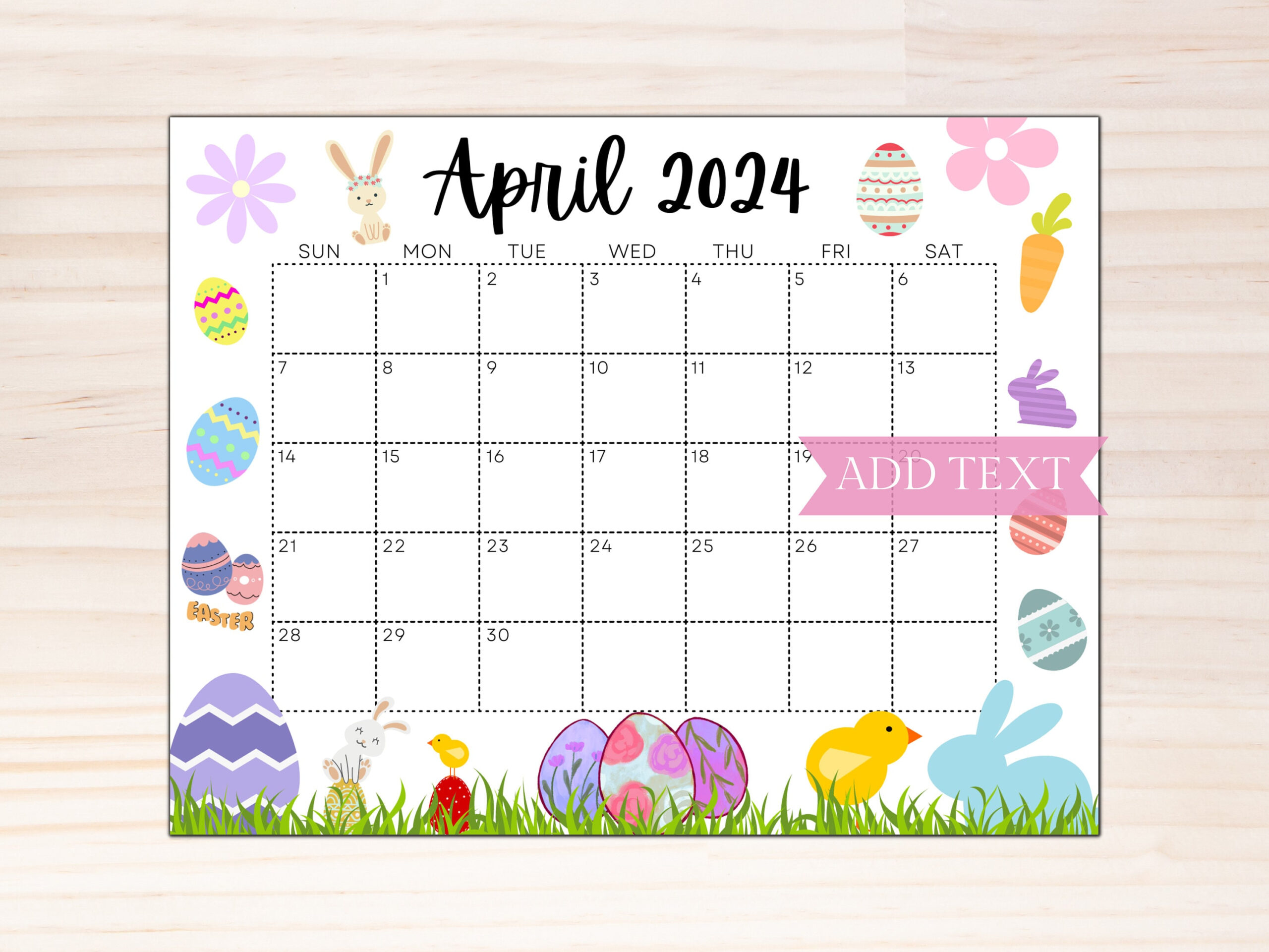 Editable April 2024 Calendar, Printable Calendar 2024, Beautiful in April Calendar 2024 Easter