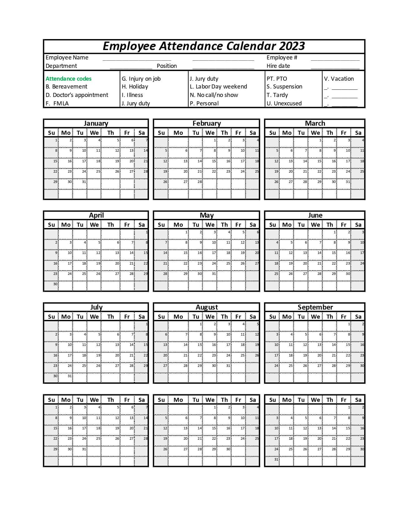 Employee Attendance Calendar | Leave Board | Attendance Sheet in Attendance Calendar 2024 Free Printable