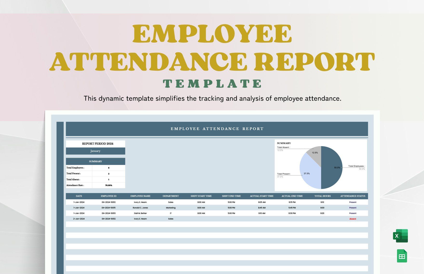 Employee Attendance Report Template In Excel, Google Sheets intended for Employee Attendance Summary 2024