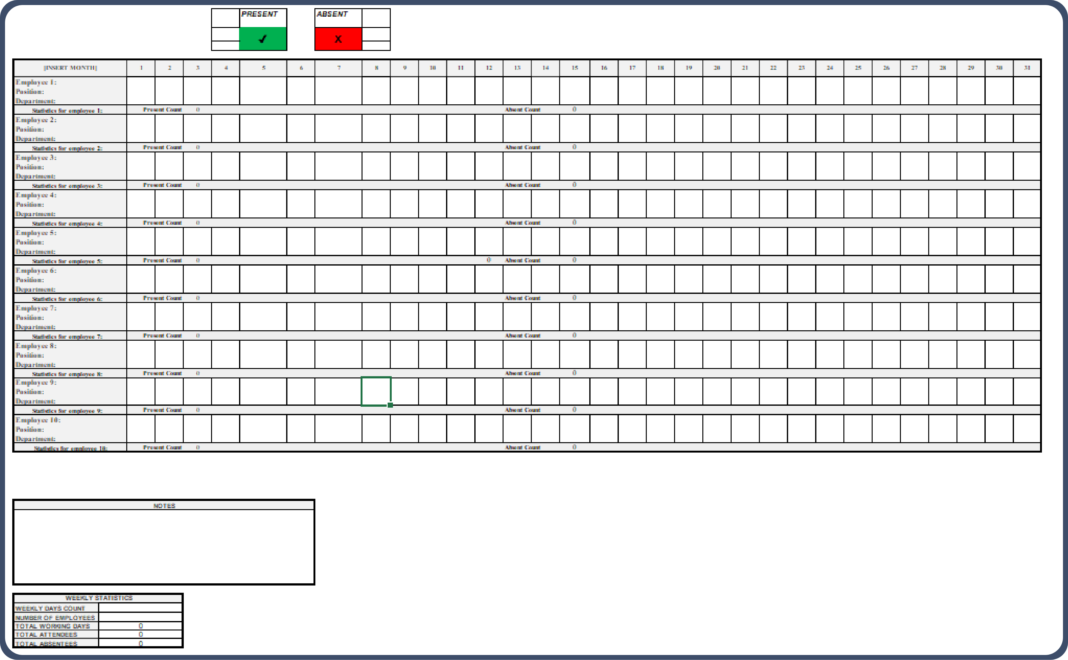 Employee Attendance Tracker Excel Templates (2024) with regard to Daily Attendance Register 2024