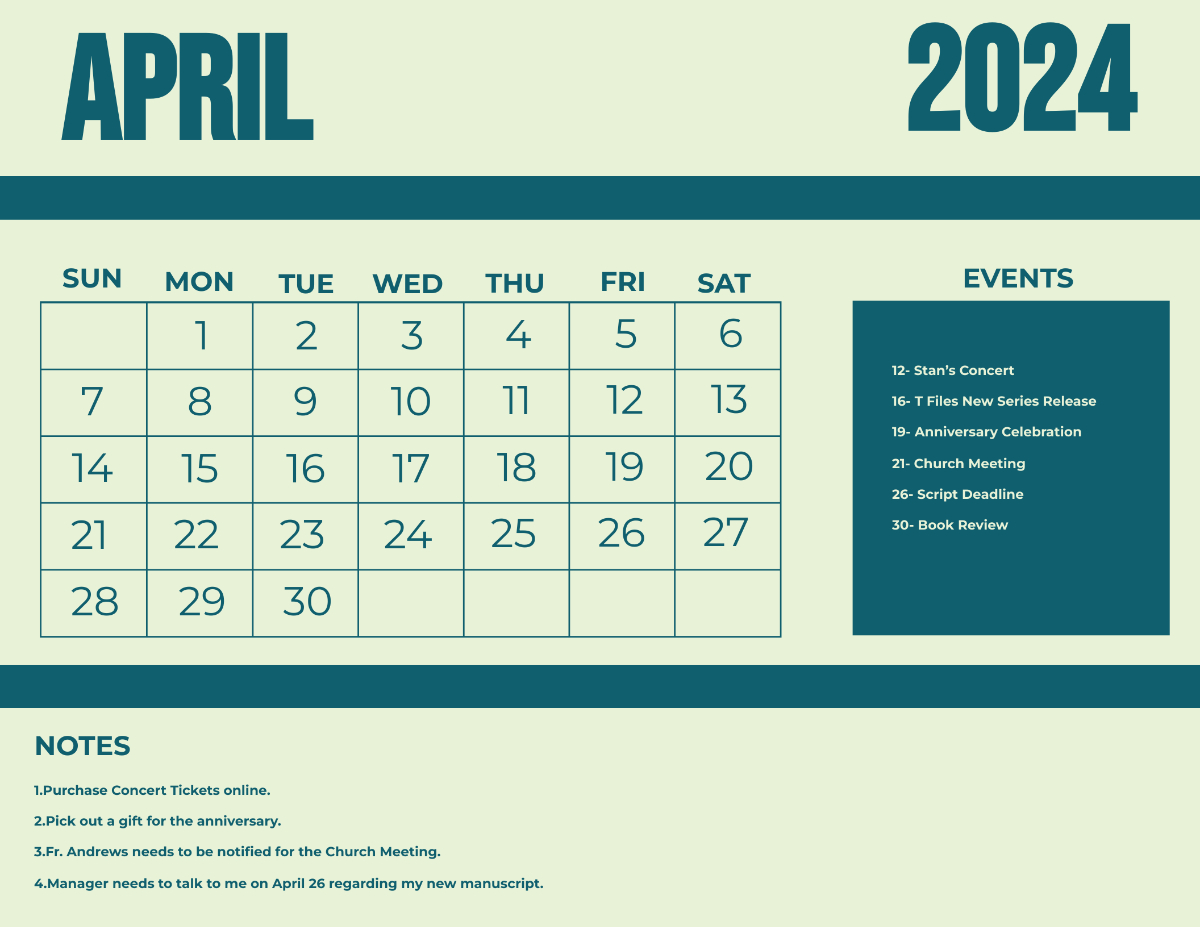 Free April 2024 Calendar Templates &amp;amp; Examples - Edit Online &amp;amp; Download for April 2024 Calendar Events