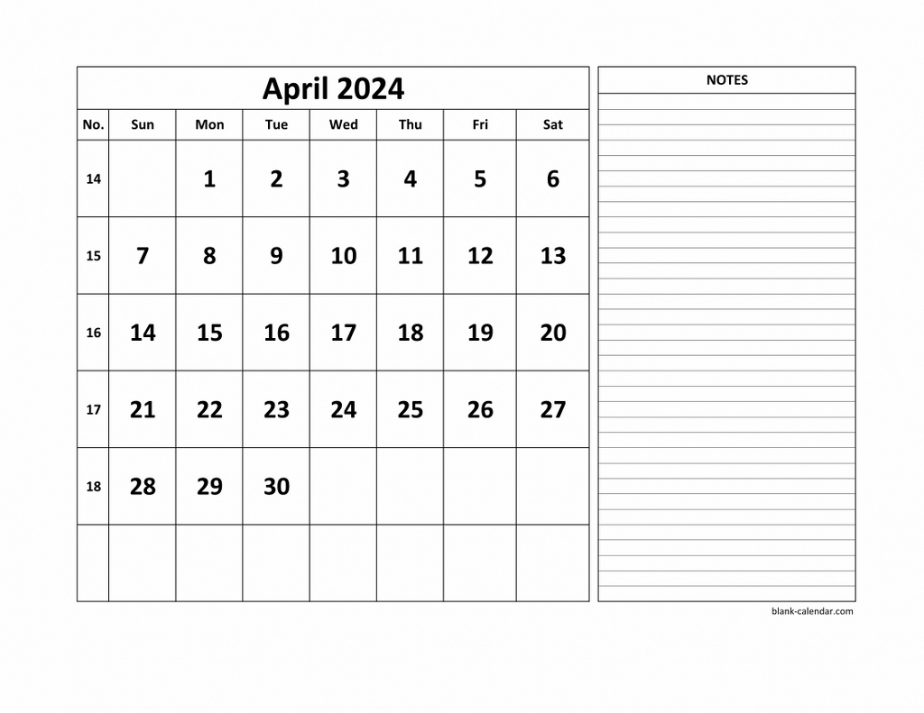 Free Download Printable April 2024 Calendar, Large Space For with regard to April 2024 Calendar With Notes